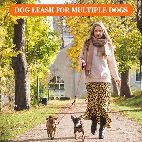 2 Way No Tangle Dog Leash - 360° Swivel Leash for Two Dogs, Reflective Design for Small Medium Large Dogs (Black, 2 Way)