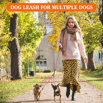 2 Way No Tangle Dog Leash - 360° Swivel Leash for Two Dogs, Reflective Design for Small Medium Large Dogs (Black, 2 Way)