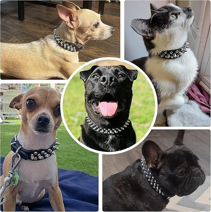Spiked Small Dog Collars, Spiky Puppy Collar Durable PU Leather Girl Female Male Rivet Studded Spike Pet Collars for XXS XS Small Medium Large Dogs Black M - color: Black, size: M(Neck 12-15")