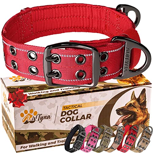 ADITYNA Heavy Duty Dog Collar for Medium Dogs - Reflective Red Collar with Handle for Training, and Walking - Wide, Thick, Tactical, Soft Neoprene Padded - color: Red, size: Medium: Fit 15-19" Neck