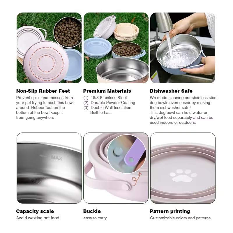 3-in-1 Travel Dog & Cat Bowl – Collapsible BPA-Free Silicone & 18/8 Stainless Steel, Portable & Non-Slip with Handle, Easy to Clean, Food & Water Bowl for On-the-Go Pets, Bottl/Poop Bag Holder - color: Black Bowl