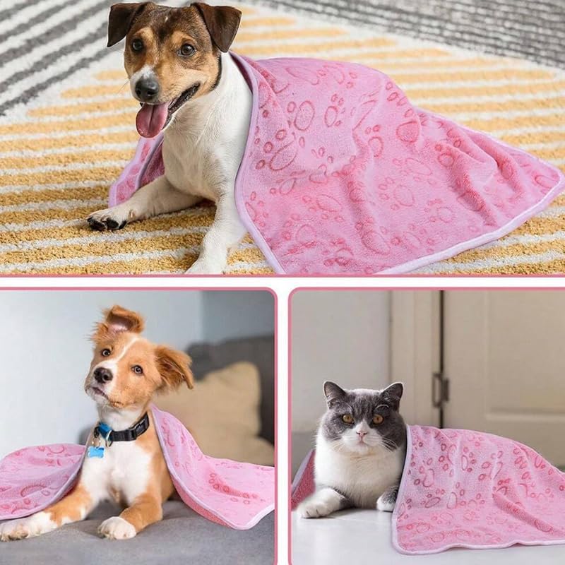 1pc Soft Cozy Pet Blanket with Paw Print Design, Tear-Resistant & Machine Washable, Warm Comfortable Dog & Cat Blanket - 16 * 23Inch, Pink - color: White, size: 16*23Inch
