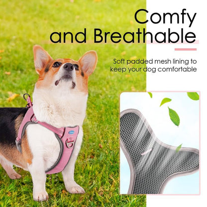 ThinkPet No-Pull Harness, Escape Proof Step-in Reflective Dog Vest Adjustable Breathable Halter Harness with Back/Front Clip for Better Control - color: Pink, size: Medium