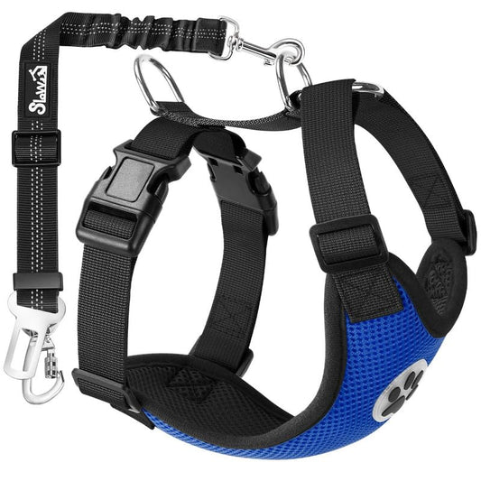 SlowTon Dog Seat Belt Harness for Car, Dog Car Harness Adjustable Mesh Breathable & Dog Seatbelt Safety Tether with Elastic Bungee for Small Medium Large Pets(Blue, Double Clip, XXXS) - color: L-Blue, size: XXX-Small