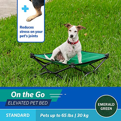 Coolaroo On-The-Go Elevated Dog Bed - Foldable Pop-Up Travel Dog Bed with Breathable, Moisture-Resistant Fabric, Carry Bag Included, Lightweight & Portable, Emerald Green, Standard - color: Emerald Green, style: Standard