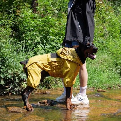 LOVELONGLONG Fleece-Lined Dog Raincoat with Removable Hood – Waterproof Winter Full Body Dog Jacket – Windproof Snowproof Cold-Weather Suit – Yellow-F XXS - color: Mustard Yellow Fleeced, size: XXS (Back 9")