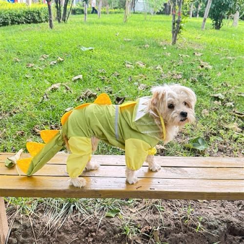 Waterproof Dog Raincoat, Dinosaur Design, Full Body Protection with Elastic Trousers, for Small Dogs, PU Material (Green, XX-Large) - color: Green, size: XX-Large