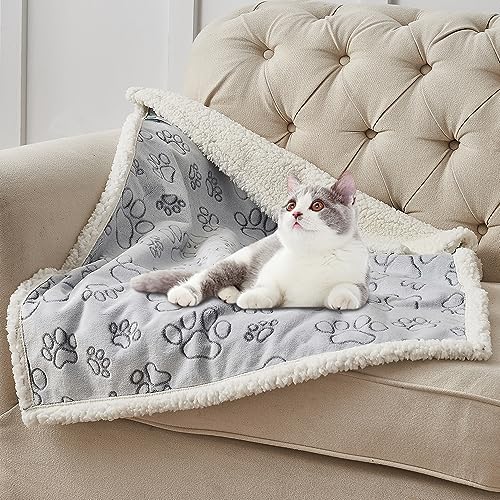 Qeils Dog & Cat Blankets - Waterproof Washable - Sherpa, Plus Plush Reversible, 25"X30", Grey Paw Print - color: Grey Paw Cut, size: 25"x30"