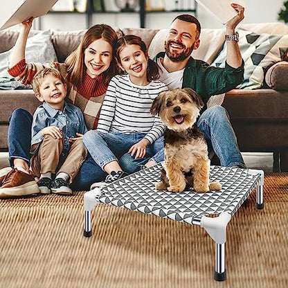 Kuntrust Elevated Outdoor Dog Bed Updated Raised Pet Cot Cooling Puppy Bed Lifted Dog Bed for Small Pets|Indoor Detachable Raised Dog Bed with Non-Slip Feet,Double-layer Cloth(S) - size: 4 sided Small