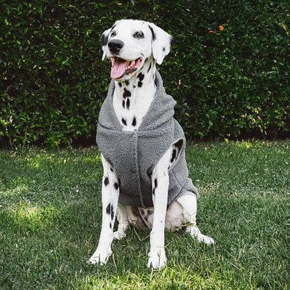 Tuff Pupper Fleece Dog Hoodie Sweater | Teddy Sherpa Outer & Soft Polar Fleece Lining | Adjustable Fit Winter Coat with Hood, Leash Hole, Ribbed Cuffs | for Small Medium Large XL XXL Dogs (Grey, L) - color: Grey, size: 40-60 lbs (Large)