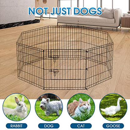 Puppy Pet Playpen 8 Panel 24 Inch Indoor Outdoor Metal Portable Folding Animal Exercise Dog Fence Ideal for Pet Animals Dog Cat Rabbit Breed Puppy with Bottom Pad (Black with Bottom pad) - style: 24'' x 24'' with Bottom cover