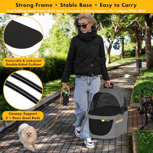 PAWZIDEA Portable Small Dog Crate for Car Travel up 33lbs, Enclosed Dog Car Seat Soft-Sided, Escape-Proof Reversible No-Zip Canopy, Foldable Pet Carrier Seatbelt for Small Medium Puppies & Cats Kennel - color: Mid-Hemp Grey, Small/Medium