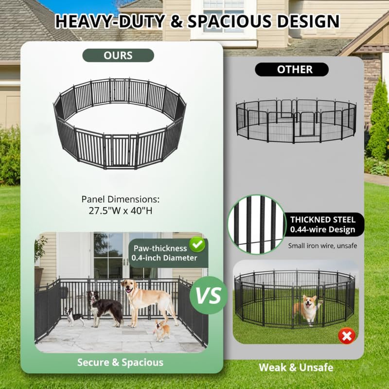 Dog Playpen Dog Fence Outdoor for Yard 40" H with 48 Panels Sturdy Portable Puppy Playpen for Indoor Outdoor RV Camping Use - Black Silver - style: 48 Panels
