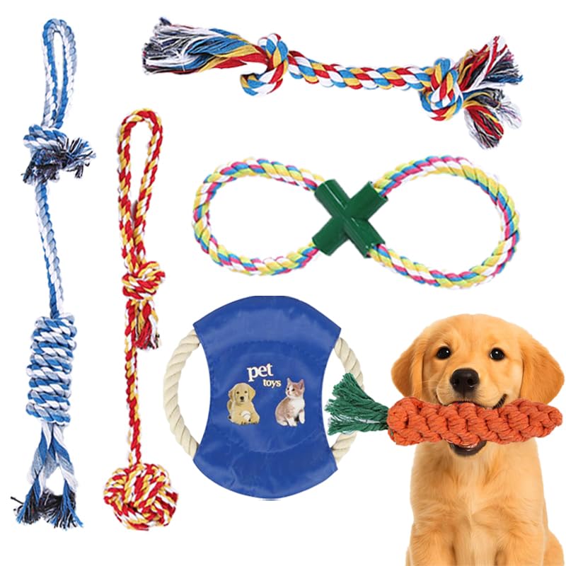 Dog Rope Toys for Small Dogs Aggressive Chewers, 100% Natural Cotton, 6 Pack for Fun and Teeth Cleaning Chew Tug of War Interactive Training Rope Toys for Puppy to Small Dogs