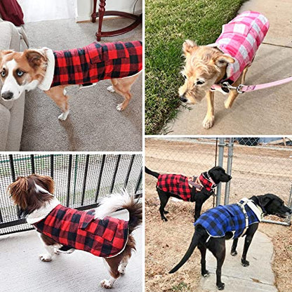 Classic Plaid Fleece Dog Coat - Warm Winter Jacket with Pocket, Windproof for Small, Medium, Large Dogs (Red, X-Large) - color: Red, size: X-Large
