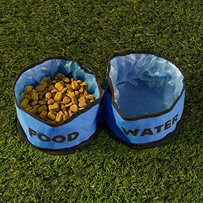 PETMAKER Collapsible Pet Bowls Collection - Portable Silicone Food and Water Dog Bowl Set, BPA and with Carabiner Clips for Travel- 2 Pack, 32oz Each Blue