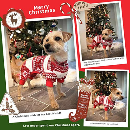 KYEESE Dog Christmas Pajamas, Holiday Dog Pajamas for Small Dogs with Snowflake Pattern, Warm Fleece Cat Onesie Cozy Christmas Outfit for Puppy Kitten Xmas Sweater Pet Jumpsuit, Small - size: Small (6-10LBS)