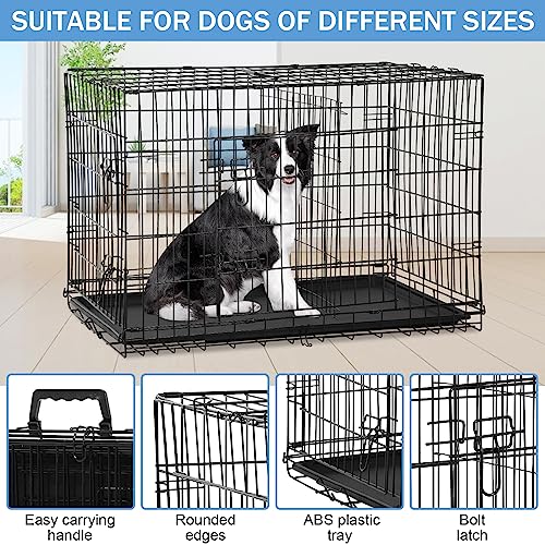 Dog Crates for Large Dogs Outdoor Indoor, Dog Cage Kennel Foldable Metal Wire Dog Crate with Leak-Proof Tray and Handle Double Door, Animal Pet Cage, 42 Inch - size: 42 INCH