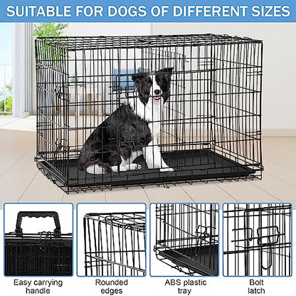 Dog Crates for Large Dogs Outdoor Indoor, Dog Cage Kennel Foldable Metal Wire Dog Crate with Leak-Proof Tray and Handle Double Door, Animal Pet Cage, 42 Inch - size: 42 INCH