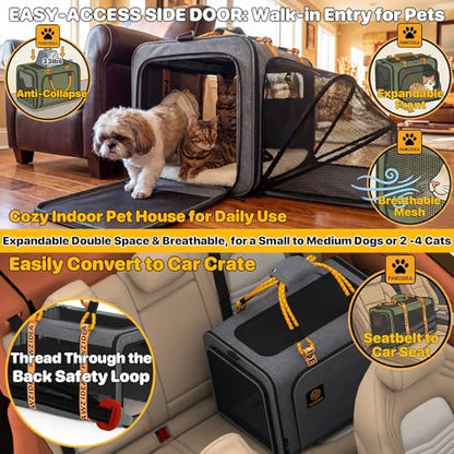 PAWZIDEA Expandable Large Pet Carrier with Wheels, 24x16x16 in Rolling Cat Carrier for 2–4 Cats up 55lb, Soft-Sided Collapsible Small Medium Dog Crate for Car Travel, Telescopic Handle, Storage Pocket - color: Mid-Hemp Gray-Wheels-XL