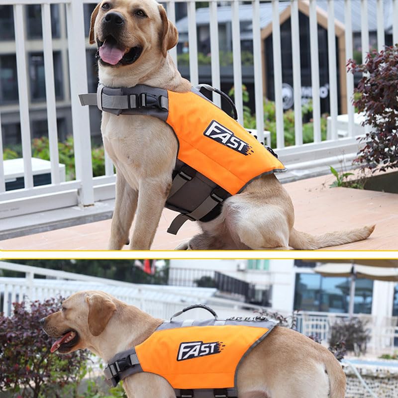 Dog Life Jacket, High Buoyancy Dog Life & Flotation Vest for Swimming and Boating, with Rescue Handle & Adjustable Straps, Gear for Medium Dogs and Pets, Orange