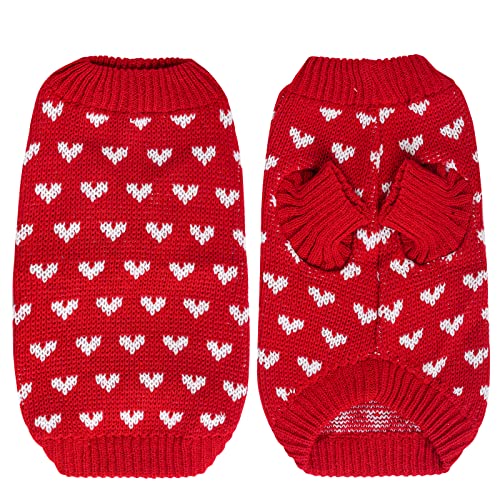 Dxhycc Dog Knitted Sweater Dog Heart Sweater Puppy Sweater Warm Soft Pet Holiday Clothes for Small Cats and Dogs (Red, S) - color: Red, size: Small