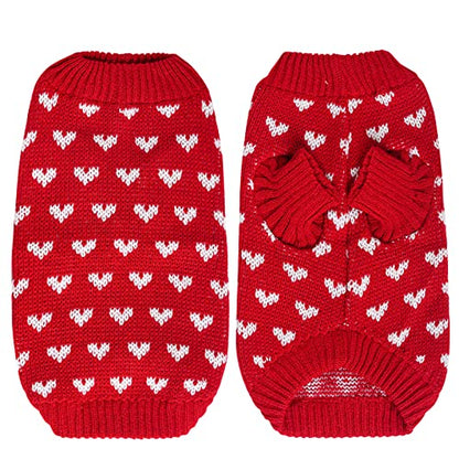 Dxhycc Dog Knitted Heart Sweater Puppy Sweater Warm Soft Pet Holiday Clothes for Medium Cats and Dogs (Red, L) - color: Red, size: Large