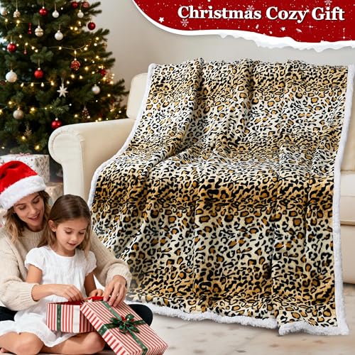 Catalonia Cheetah Sherpa Fleece Throw Blanket, Soft Mink Plush Couch Blanket, Fuzzy TV Bed Blanket, Fluffy Comfy Warm Heavy Throws, Comfort Caring Gift, 50x60 inches - color: Cheetah, size: 50"x60"