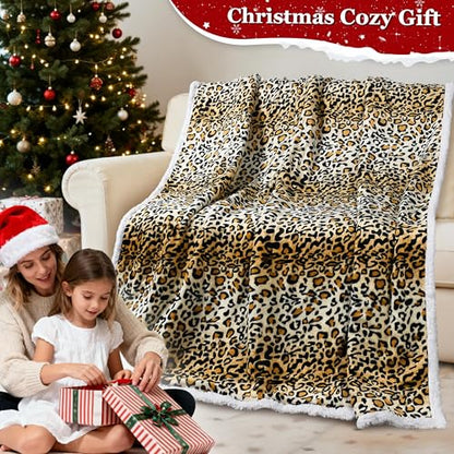 Catalonia Cheetah Sherpa Fleece Throw Blanket, Soft Mink Plush Couch Blanket, Fuzzy TV Bed Blanket, Fluffy Comfy Warm Heavy Throws, Comfort Caring Gift, 50x60 inches - color: Cheetah, size: 50"x60"