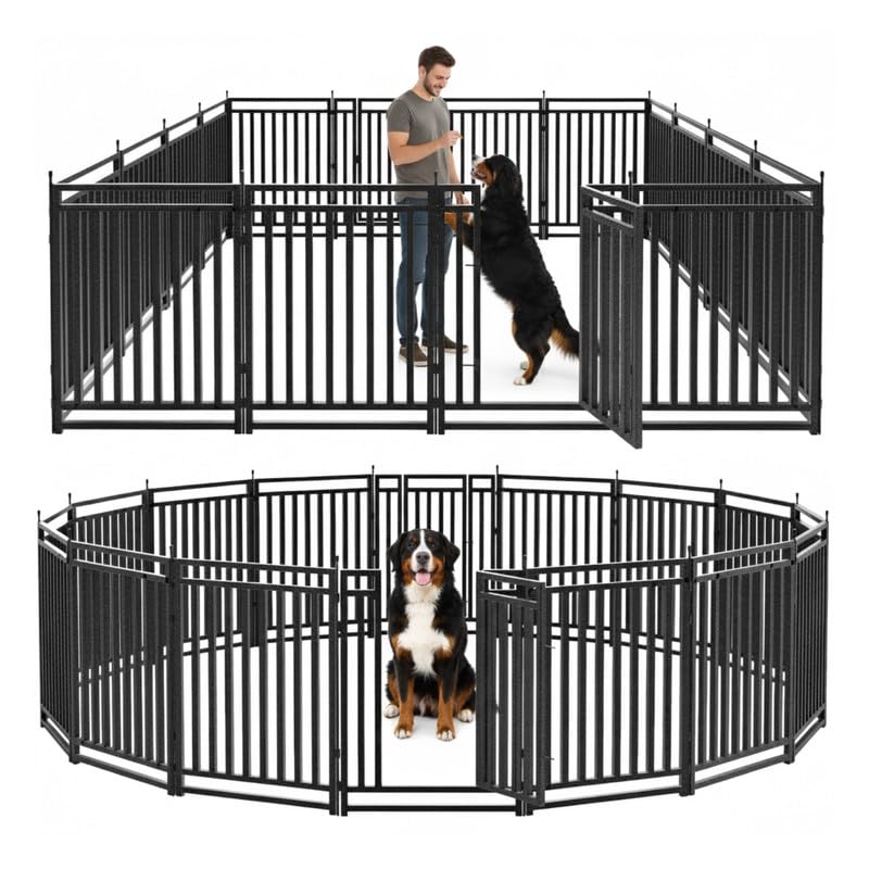 Dog Playpen Dog Fence Outdoor for Yard 40" H with 16 Panels Sturdy Portable Puppy Playpen for Indoor Outdoor RV Camping Use - Black Silver - style: 16 Panels