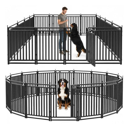 Dog Playpen Dog Fence Outdoor for Yard 40" H with 16 Panels Sturdy Portable Puppy Playpen for Indoor Outdoor RV Camping Use - Black Silver - style: 16 Panels