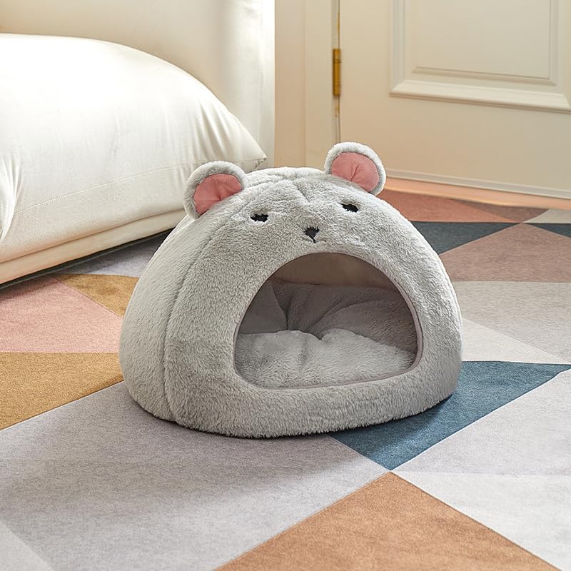 Cozy Mouse Ear Pet Cave Bed Ultra-Soft Gray Plush cave Bed, Cat Cave Beds Cat House Cat Tent with Removable Washable Cushioned Pillow, Cat Beds&Dog Beds,Perfect for Small & Medium Pets(Big) - size: Big