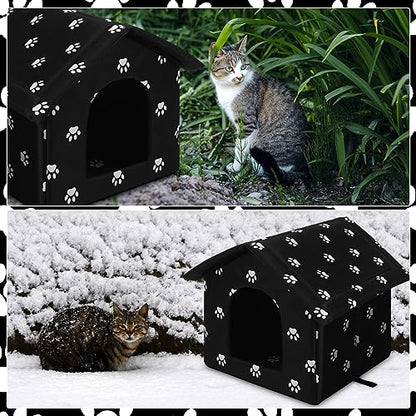 Soaoo 3 Pcs Cat Houses for Outdoor Stray Cats Shelter Weatherproof Outside House Indoor Foldable Pet Cave with Tent Stakes for Wild Animal Dogs(Paw Style) - style: Paw Style