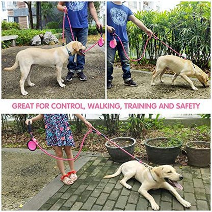 Dog Leash Heavy Duty 6ft, Double Handle Dog Leash with Padded Handle for Traffic Control, Reflective Rope Leashes for Large and Medium Dogs Night Control Safety Training (Pink) - color: Pink (25 to 120 lbs)
