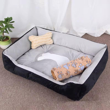 Plush Pet Bed, Soft Cushioned Dog Sofa with Bolster Pillows Breed Dogs Cotton Fill Side Bolster Washable (Black and Gray, Large) - color: black and gray, size: Large