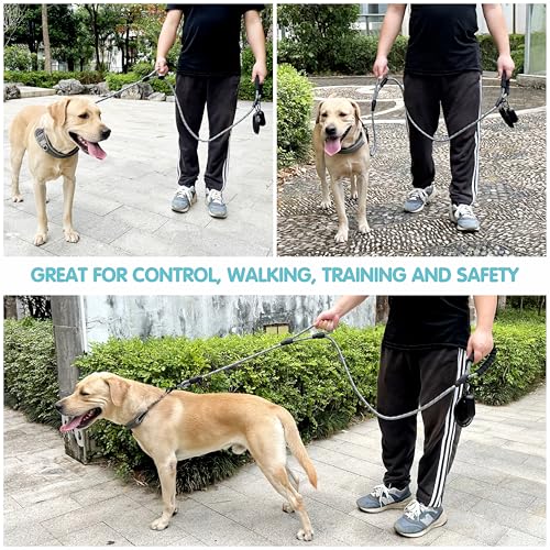 Dog Leash Heavy Duty 6ft, Double Handle Dog Leash with Padded Handle for Traffic Control, Reflective Rope Leashes for Large and Medium Dogs Night Control Safety Training (Grey) - color: Grey (25 to 120 lbs)