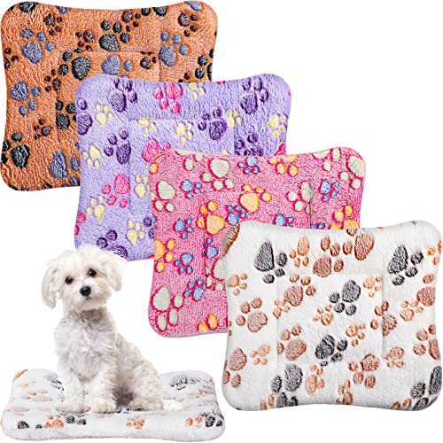 Tuanse 4 Pack Ultra Soft Dog Cat Bed Mat Small Animal Guinea Pig Bed with Cute Print Reversible Fleece Dog Crate Kennel Pad Cozy Washable Thickened Hamster Pet Beds Mat(13 x 19 Inches,Vivid Color) - color: Vivid Color, size: 13 x 19 Inches
