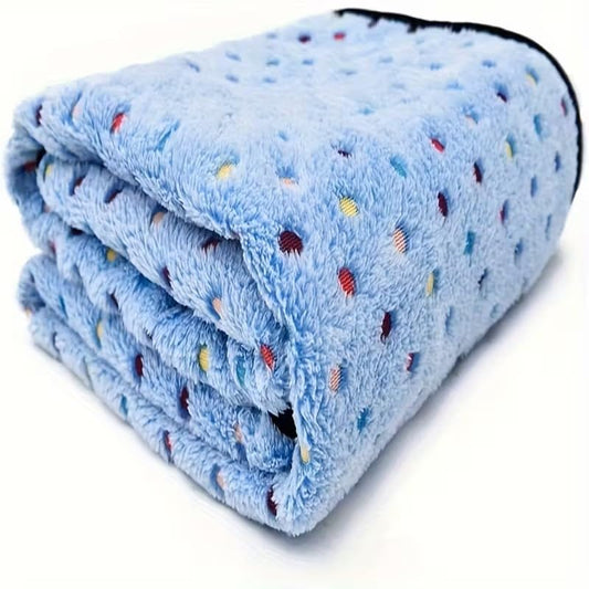 1pcs Cozy Coral Fleece Pet Blanket, Soft Warm, Machine-Washable, Suitable for Dogs & Cats, Blue, 20 * 30Inch - color: Blue With Color Polka Dot Print, size: 20*30Inch