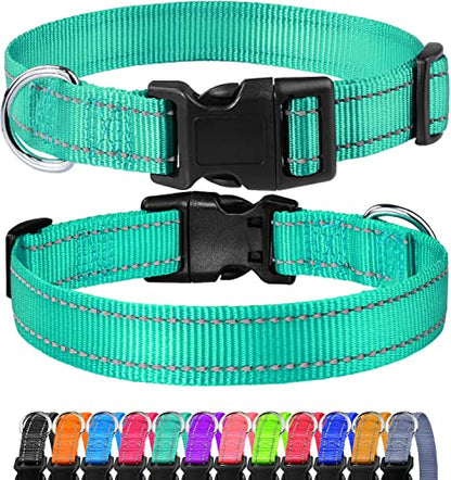Reflective Dog Collar, Sturdy Nylon Collars for Puppy and Extra Small Girl and Boy Dogs, Adjustable Dog Collar with Quick Release Buckle,Turquoise,5/8" Width - color: Turquoise, size: X-Small Plus (Pack of 1)
