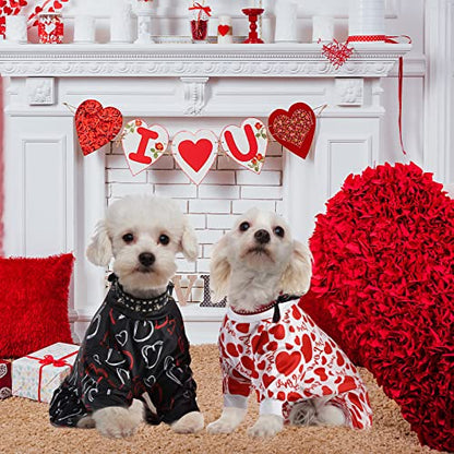 Weewooday 3 Piece Dog Pajamas Dog Bodysuit & Jumpsuit Set, Heart Pattern Puppy Clothes for Puppy & Cat(M(fit 5.5-7.7lbs)) - size: M(fit 5.5-7.7lbs)
