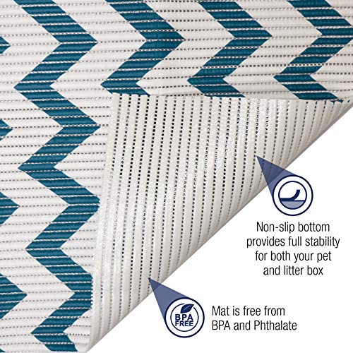 Fresh Kitty Durable XL Jumbo Foam Litter Mat – Phthalate and BPA Free, Water Resistant, Traps Litter from Box, Scatter Control, Easy Clean Mats – Chevron, Blue/White Chevron (9035) - size: 1 Count (Pack of 1)
