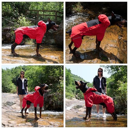 LOVELONGLONG Waterproof Dog Raincoat with Removable Hood – Outdoor Full Body Dog Jacket, Windproof Snowproof Shell Suit – All Season Pet Rain Gear Red XXS - color: Red, size: XXS (Back 9")