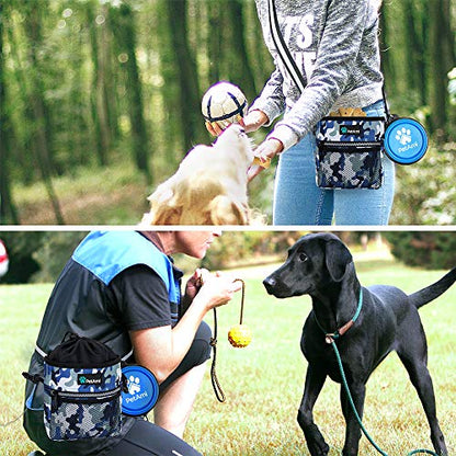 PetAmi Dog Treat Pouch, Pet Treat Pouch for Training, Dog Walking Bag Holder for Kibbles, Pet Food Toy, Dog Trainer Essentials Supplies, Poop Bag Dispenser, 3 Ways to Wear (Camo Blue) - color: Camo Blue