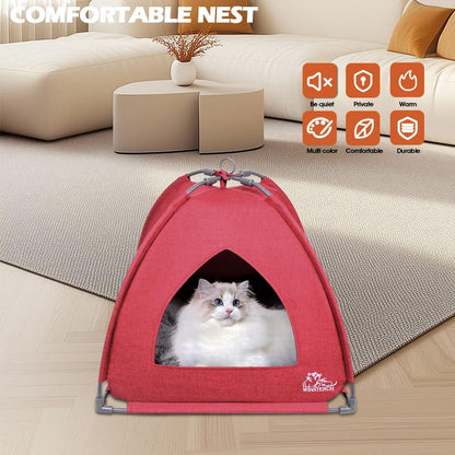 Winsterch Cat Bed Cave for Indoor Cats, Small Pet Tent Cave for Cats, Kittens, and Small Dogs, Warming Cat House with Removable Washable Cushion (18.5'‘ x 18.5’' x 15.8'',Red) - color: W-Red