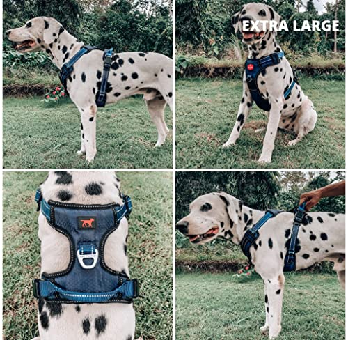 Tuff Pupper No Pull Easy Walk Dog Harness | Heavy Duty Pet Vest | Front & Back Leash Clips | Strong Safety Handle | Reflective Anti Pull Vest | Comfortable Padded Escape Proof Harness (X-Large, Blue) - color: Midnight Blue, size: X-Large (Neck: 20-30" , C