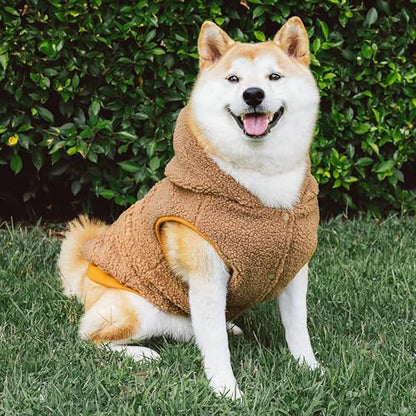 Tuff Pupper Fleece Dog Hoodie Sweater | Teddy Sherpa Outer & Soft Polar Fleece Lining | Adjustable Fit Winter Coat with Hood, Leash Hole, Ribbed Cuffs | for Small Medium Large XL XXL Dogs (Brown, M) - color: Brown, size: 25-40 lbs (Medium)
