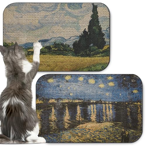 2 Pack Art Cat Scratcher, Wall-Mountable Cat Scratch Pad, Cat Wall Scratcher 16.7x11x1 Inch Cat Scratching Board for Indoor Cats Toy (Series2) - color: Van Gogh2-2
