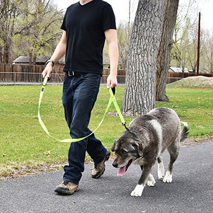 Wagtime Club Double Handle Dog Leash, 6ft Long Heavy Duty Dog Leash with Paded Traffic Handles for Extral Control and Training, Dual Handles Leads, Large Medium Small Dogs (Neon Green) - color: Neon Green