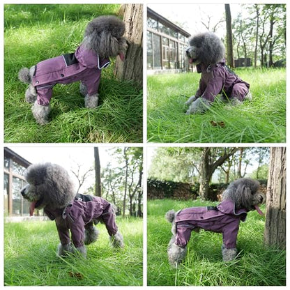 LOVELONGLONG Waterproof Dog Raincoat with Removable Hood – Outdoor Full Body Dog Jacket, Windproof Snowproof Shell Suit – All Season Pet Rain Gear Plum Purple XXS - color: Plum Purple, size: XXS (Back 9")