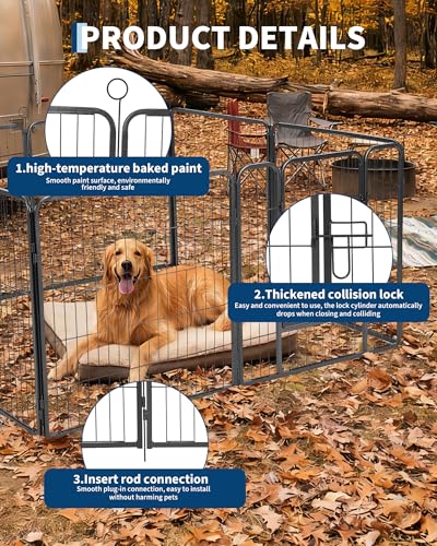 Garvee Outdoor Dog Playpen,Heavy Duty Metal Pet Exercise Pen,32 Inch, 8 Panels Metal Dog Fence with Gate, Pet Fence for Large/Small Dogs, Portable Dog Fence for RV Camping, Yard - size: 32"x32"x 8 pcs